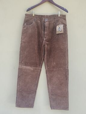 Vtg Tobbaco Men's Suede Brown 100% Leather, Cuir And Cotton Pants Herdsmen